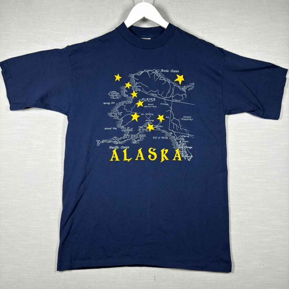 Vintage Prairie Mountain T Shirt Mens Large Blue Alaska Single Stitch USA Cities